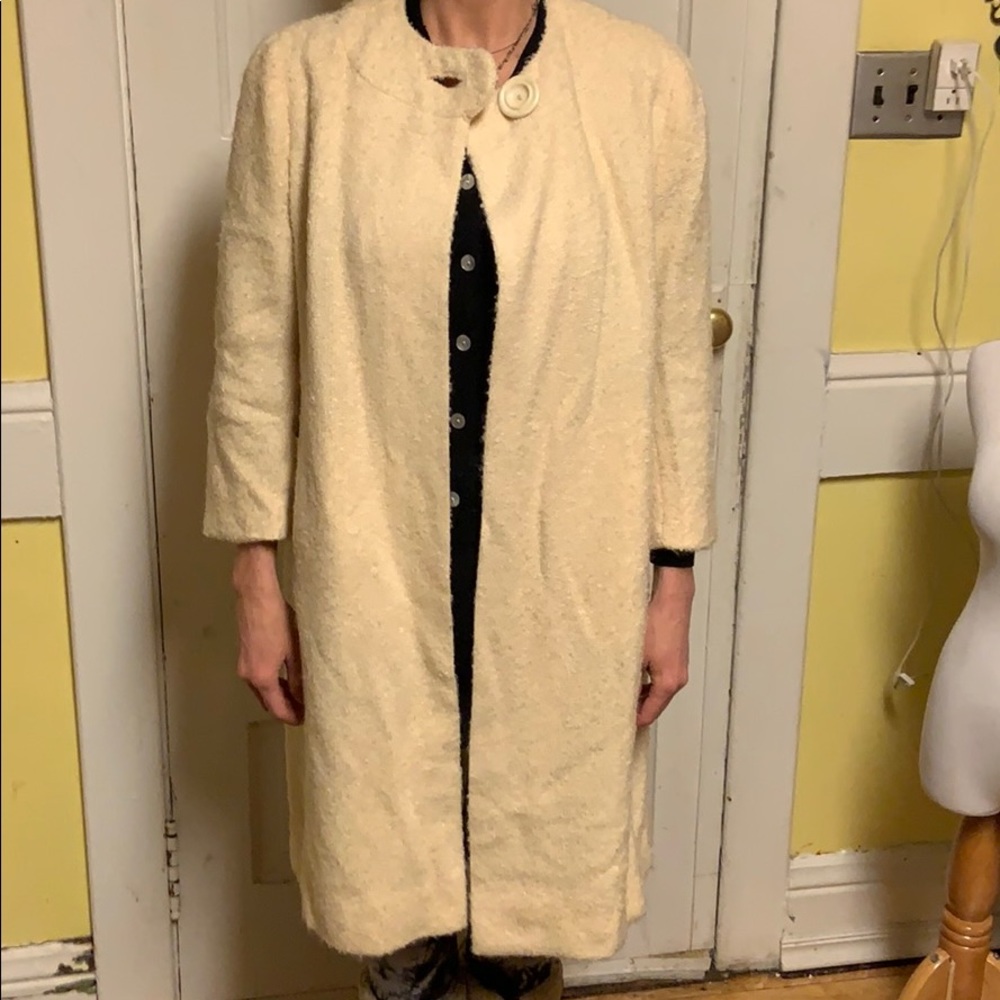 VINTAGE 1960’s Cream Satin Lined Long 1Button Coat